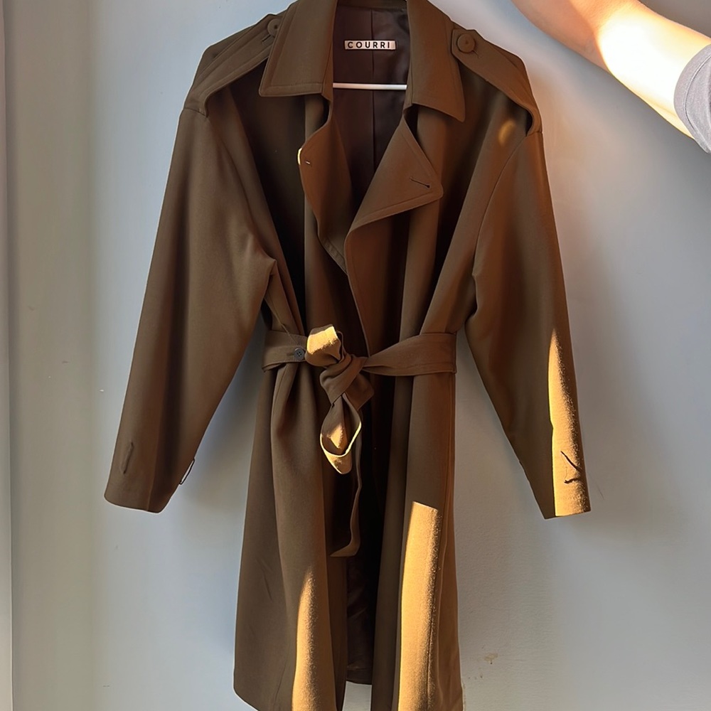 Wool Trench Coat/ Olive brown color